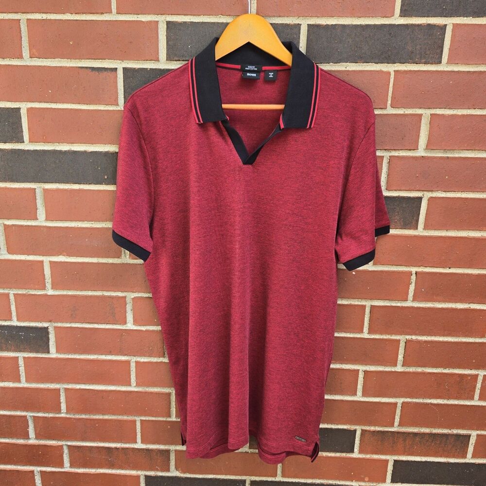 Hugo Boss Red Black Short Sleeve Polo Shirt Slim Fit Sz X Large Pima Cotton
